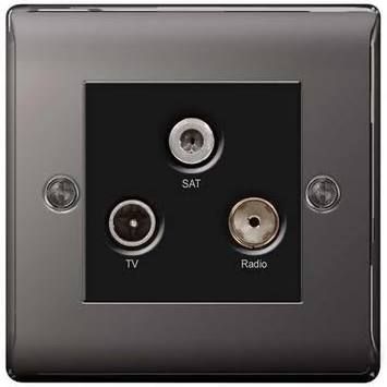 BG Nexus Metal Black Nickel Screened Triplex TV/FM/Sat Socket Outlet | NBN67