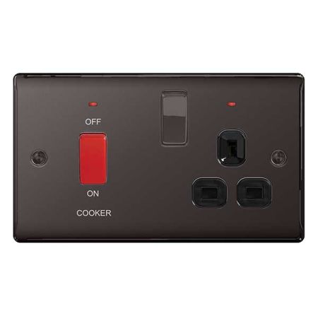 BG Nexus Metal Black Nickel 45A Cooker Switch & 13A Plug Socket Black Insert | NBN70B