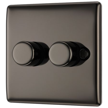 BG Nexus Metal Black Nickel 2 Gang 2 Way Push Type Dimmer Switch | NBN82