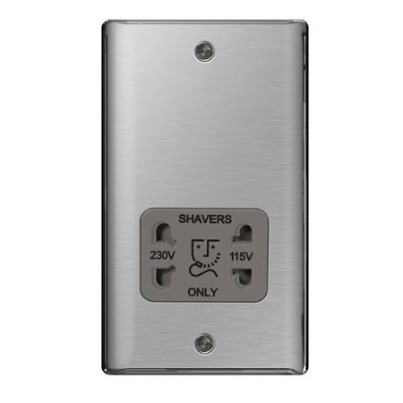 BG Nexus Metal Brushed Stainless Steel 115/230V Dual Voltage Shaver Socket Grey Insert | NBS20G