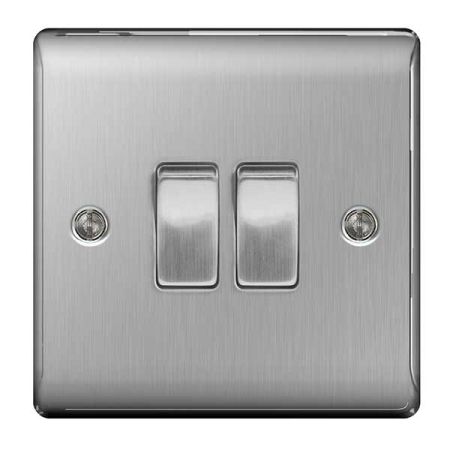 BG Nexus Metal Brushed Steel Single 2 Gang 2 Way Light Switch | NBS42