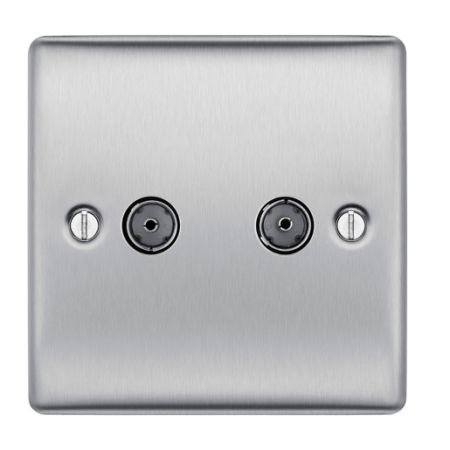 BG Nexus Metal Brushed Stainless Steel 2 Gang Co-Axial Socket Outlet | NBS61