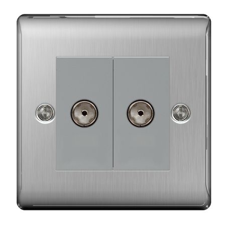 BG Nexus Metal Brushed Stainless Steel 2 Gang Isolated Co-Axial Socket Outlet | NBS63