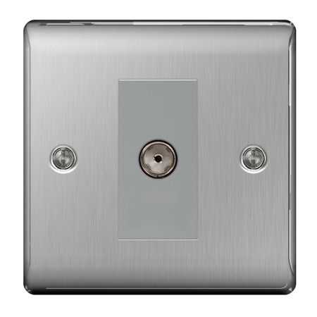BG Nexus Metal Brushed Stainless Steel 1 Gang Isolated Co-Axial Socket Outlet | NBS62