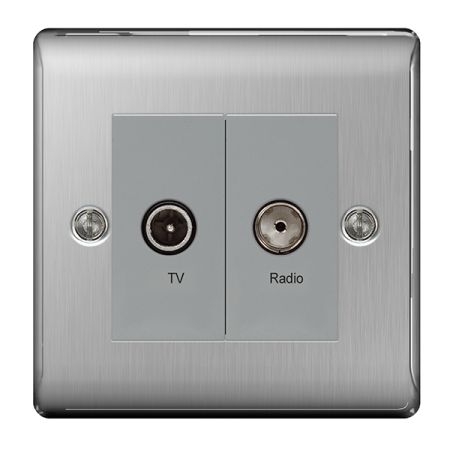 BG Nexus Metal Brushed Stainless Steel Diplex TV/FM Socket Outlet | NBS66