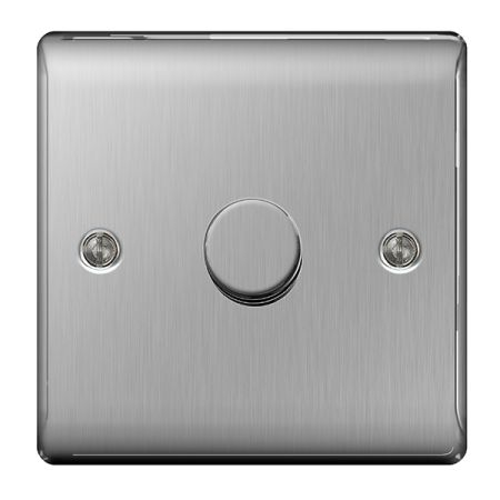BG Nexus Metal Brushed Steel 1 Gang 2 Way Trailing Edge 200W Dimmer | NBS81