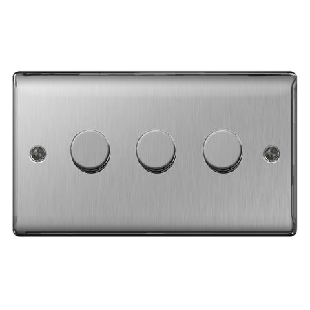 BG Nexus Metal Brushed Stainless Steel 3 Gang 2 Way Dimmer Switch | NBS83