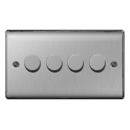 BG Nexus Metal Brushed Stainless Steel 4 Gang 2 Way Push Type 400W Dimmer Switch | NBS84P