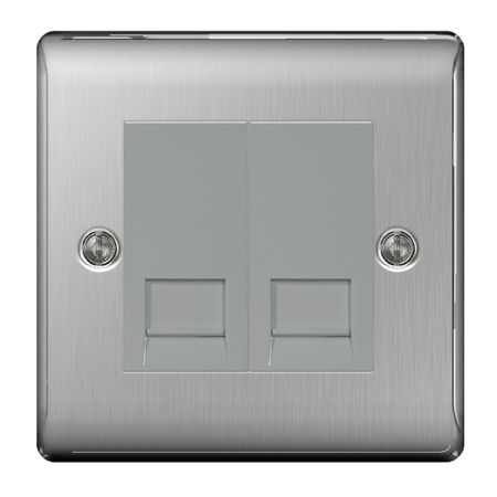 BG Nexus Metal Brushed Stainless Steel Double Telephone Slave Socket | NBSBTS2