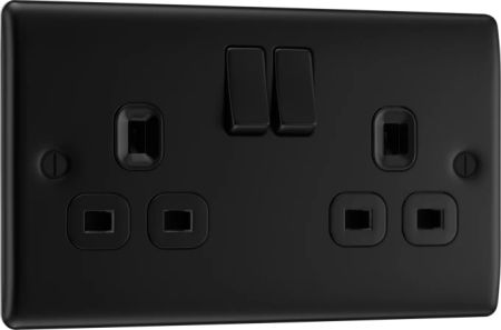 BG Nexus Metal Matt Black 2 Gang 13A Double Pole Switched Socket | NFB22B