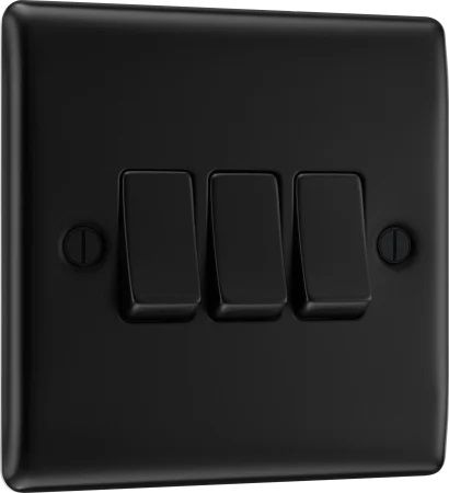 BG Nexus Metal Matt Black 20A 3 Gang 2-Way Light Switch | NFB43