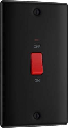 BG Nexus Metal Matt Black 2 Gang Vertical 45A Cooker Switch & Neon | NFB72
