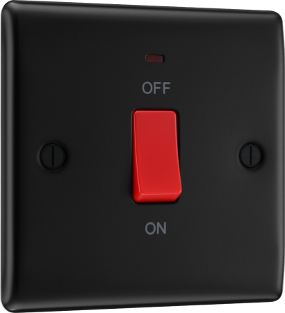 BG Nexus Metal Matt Black 1-Gang 45A Cooker Switch & Neon | NFB74