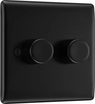BG Nexus Metal Matt Black 2-Gang 200W 2-Way Push On-Off Intelligent LED Dimmer | NFB82
