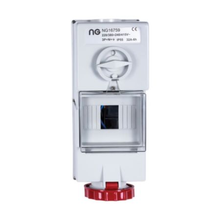 Niglon 16759 3P+E+N IP44 16A 415V Switched Interlock Socket Red