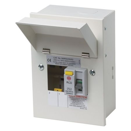Wylex NM Series All Metal 2 Way Consumer Unit With 63A 30mA RCD | NMRS206/63
