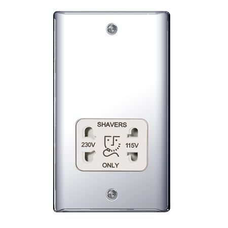 BG Nexus Metal Polished Chrome115/230V Dual Voltage Shaver Socket White Insert | NPC20W