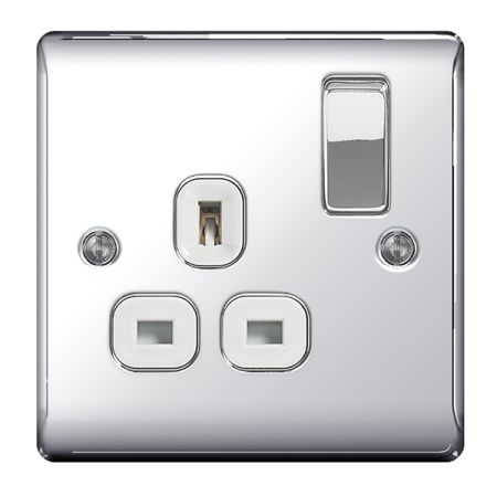 BG Nexus Metal Polished Chrome 13A 1 Gang Switched Plug Socket | NPC21W