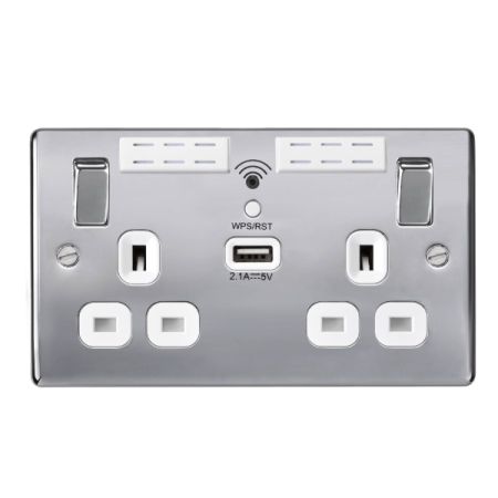 BG Nexus Metal Polished Chrome WI-FI Range Extender USB Double Socket Grey Insert | NPC22UWRW
