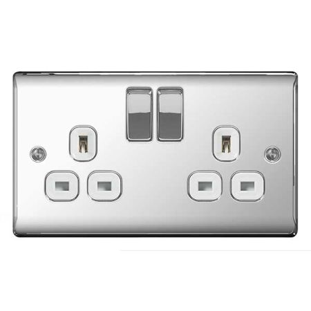 BG Nexus Metal Polished Chrome 13A 2 Gang Switched Plug Socket | NPC22W