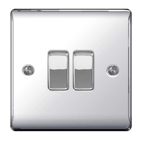 BG Nexus Metal Polished Chrome Single 2 Gang 2 Way Light Switch | NPC42