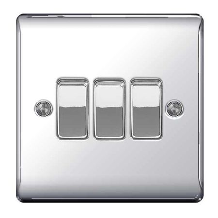 BG Nexus Metal Polished Chrome Single 3 Gang 2 Way Light Switch | NPC43