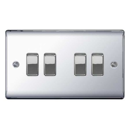 BG Nexus Metal Polished Chrome Single 4 Gang 2 Way Light Switch | NPC44