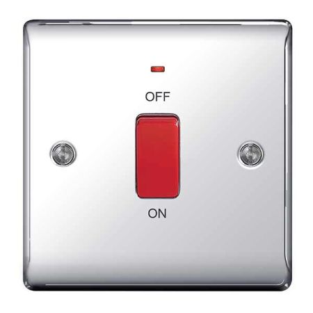 BG Nexus Metal Polished Chrome 45A Single Cooker Switch with Power Indicator | NPC74