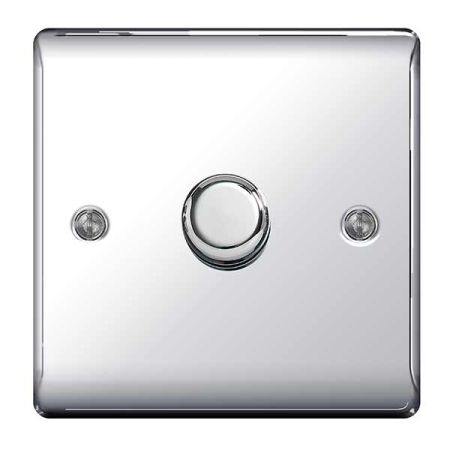 BG Nexus Metal Polished Chrome 1 Gang 2 Way Push Type Trailing Edge 200W Dimmer | NPC81