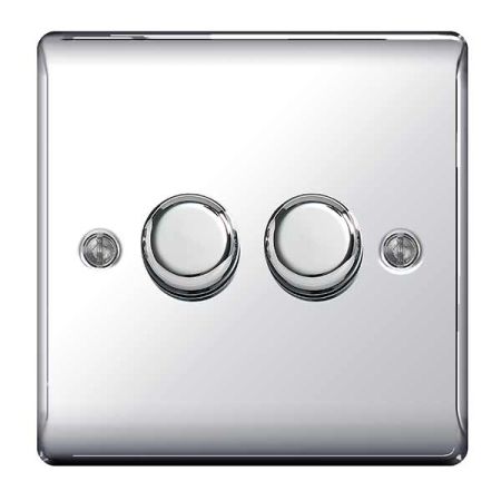 BG Nexus Metal Polished Chrome 2 Gang 2 Way Push Type Trailing Edge 200W Dimmer | NPC82