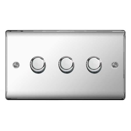 BG Nexus Metal Polished Chrome 3 Gang 2 Way Push Type Trailing Edge 200W Dimmer | NPC83