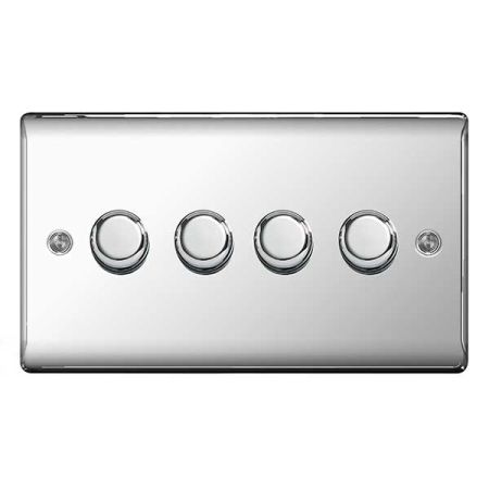 BG Nexus Metal Polished Chrome 4 Gang 2 Way Push Type Trailing Edge 200W Dimmer | NPC84