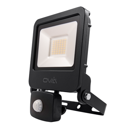 Ovia Pathfinder 30W LED IP44 PIR Floodlight 4000k Black | OV10130BKCWPIR