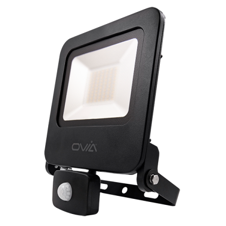 Ovia Pathfinder 50W LED IP44 PIR Floodlight 4000k Black | OV10150BKCWPIR