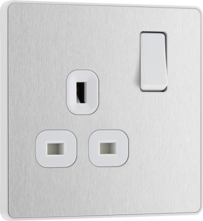 BG Evolve PCDBS21W 13A Single Switched Power Socket - Brushed Steel