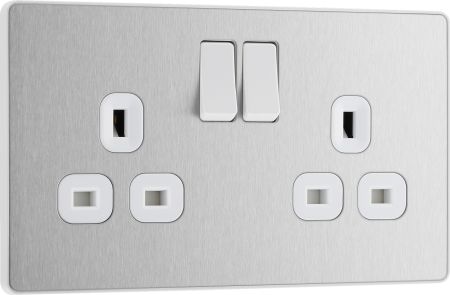 BG Evolve PCDBS22W 13A Double Switched Power Socket - Brushed Steel