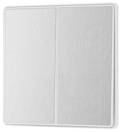 BG Evolve Brushed Steel 2 Gang 2-Way 20A Edge to Edge Rocker Light Switch | PCDBS42EW