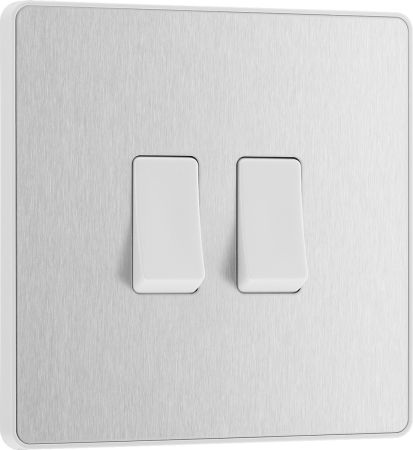 BG Evolve PCDBS42W 20A 16AX 2 Way Double Light Switch - Brushed Steel