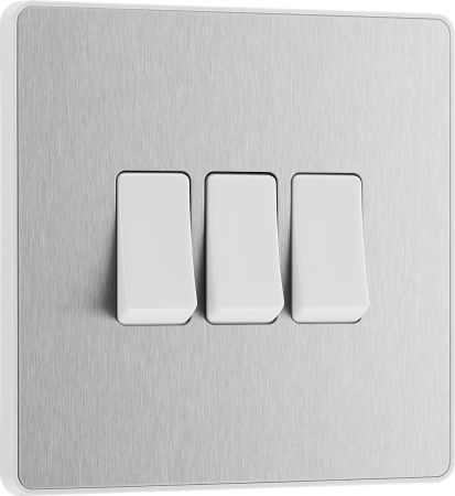 BG Evolve PCDBS43W 20A 16AX 2 Way Triple Light Switch - Brushed Steel