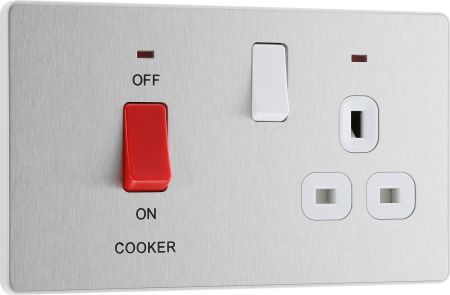 BG Evolve PCDBS70W 45A Cooker Control Socket, Double Pole Switch with LED Power Indicator - Brushed Steel