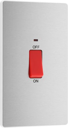 BG Evolve PCDBS72W 45A Double Pole Rectangular Switch with LED Power Indicator - Brushed Steel