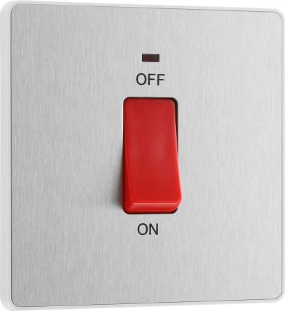 BG Evolve PCDBS74W 45A Double Pole Square Switch with LED Power Indicator - Brushed Steel