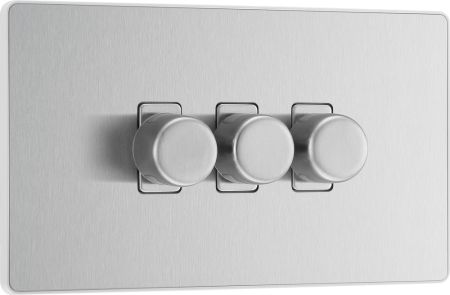 BG Evolve PCDBS83W 2-Way Trailing Edge LED 200W Triple Dimmer Switch Push On/Off - Brushed Steel