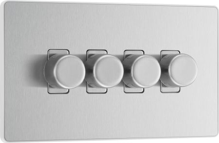 BG Evolve PCDBS84W 2-Way Trailing Edge LED 200W Quadruple Dimmer Switch Push On/Off - Brushed Steel