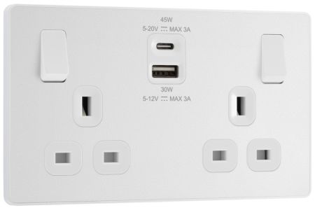 BG Evolve PCDCL22UAC45W Pearlescent White Double Socket with 45W USB A+C Fast Charging