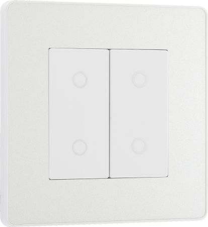 BG Evolve 2 Gang 200w LED Touch Dimmer Switch 2 Way Master Pearlescent White | PCDCLTDM2W