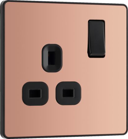 BG Evolve Polished Copper Single Switched Socket Outlet | PCDCP21B