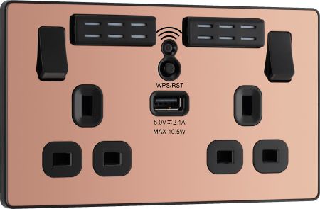 BG Evolve Polished Copper Wi-Fi Extender with 13A Double USB Socket | PCDCP22UWRB
