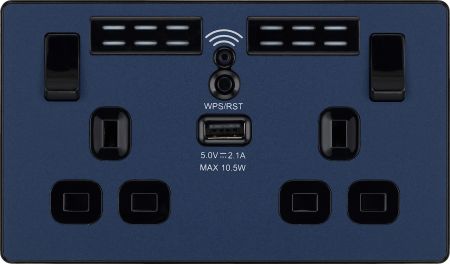 BG Evolve Matt Blue WI-FI Range Extender USB Double Socket | PCDDB22UWRB