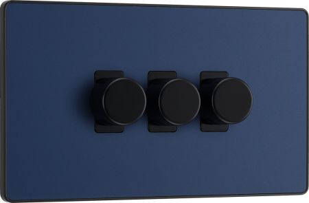 BG Evolve PCDDB83B 2-Way Trailing Edge LED 200W Triple Dimmer Switch Push On/Off - Matt Blue